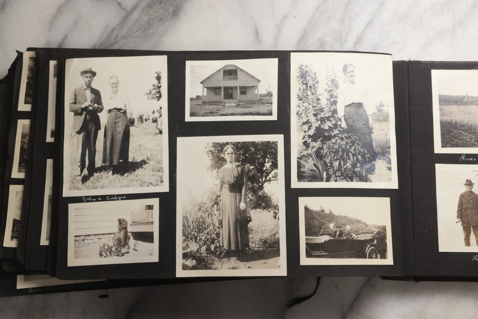 Lot 025 - Antique Snapshot Photo Album Gifted To Zella On Christmas 1916 With 1750+ Photos Of Midwest And Western Scenes Including Telluride & Greeley Colorado, Farm Life, Animals, Automobiles, Oil Wells, Early Aviation, And WWI Soldiers, 1916–1920