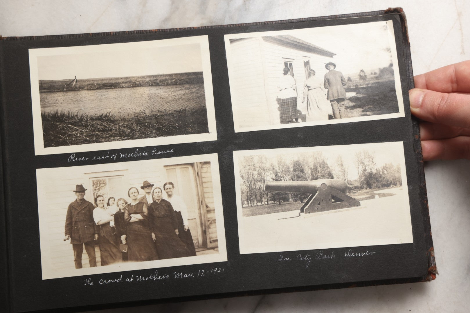 Lot 025 - Antique Snapshot Photo Album Gifted To Zella On Christmas 1916 With 1750+ Photos Of Midwest And Western Scenes Including Telluride & Greeley Colorado, Farm Life, Animals, Automobiles, Oil Wells, Early Aviation, And WWI Soldiers, 1916–1920