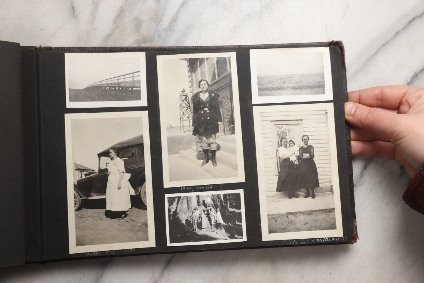 Lot 025 - Antique Snapshot Photo Album Gifted To Zella On Christmas 1916 With 1750+ Photos Of Midwest And Western Scenes Including Telluride & Greeley Colorado, Farm Life, Animals, Automobiles, Oil Wells, Early Aviation, And WWI Soldiers, 1916–1920