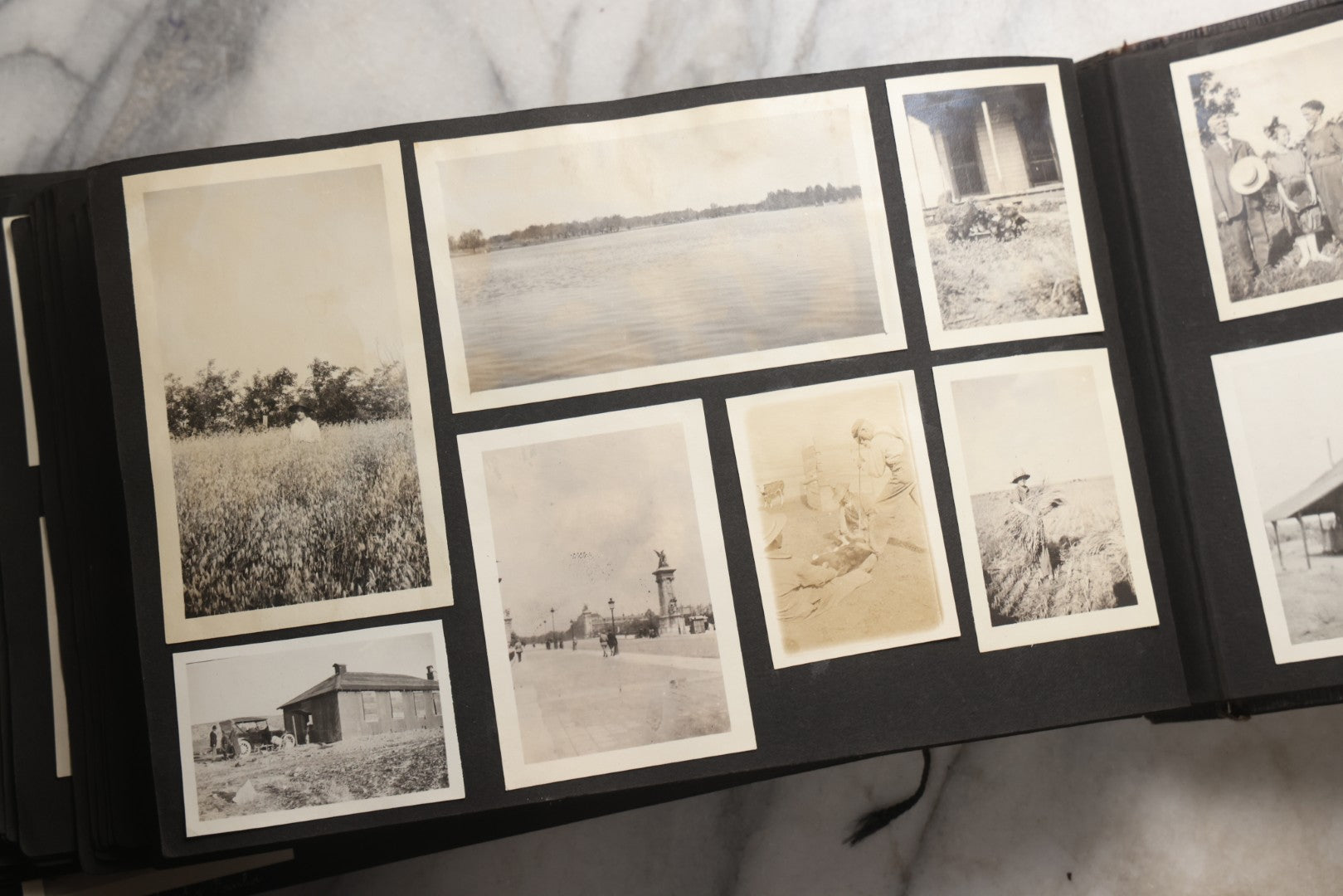 Lot 025 - Antique Snapshot Photo Album Gifted To Zella On Christmas 1916 With 1750+ Photos Of Midwest And Western Scenes Including Telluride & Greeley Colorado, Farm Life, Animals, Automobiles, Oil Wells, Early Aviation, And WWI Soldiers, 1916–1920