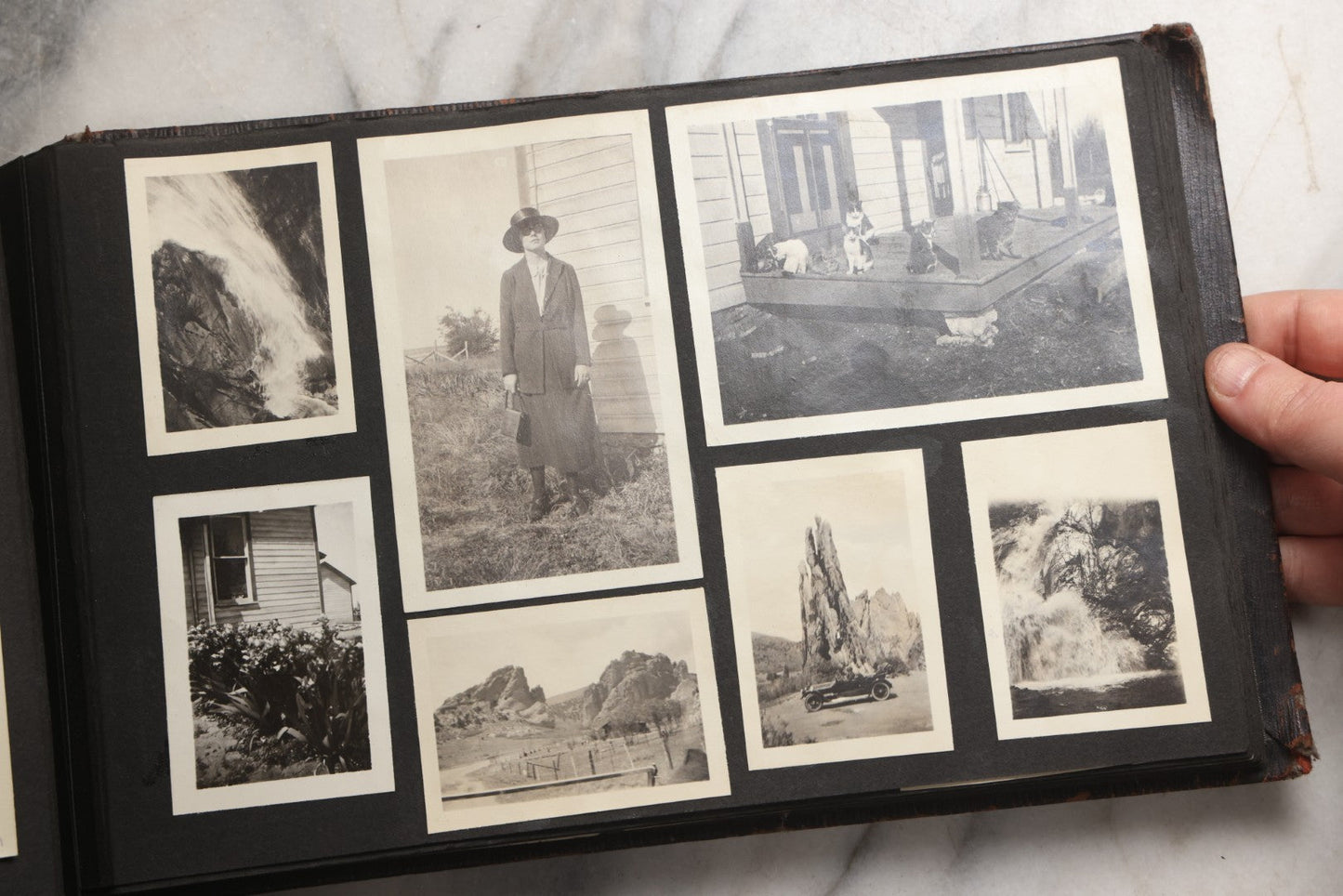 Lot 025 - Antique Snapshot Photo Album Gifted To Zella On Christmas 1916 With 1750+ Photos Of Midwest And Western Scenes Including Telluride & Greeley Colorado, Farm Life, Animals, Automobiles, Oil Wells, Early Aviation, And WWI Soldiers, 1916–1920