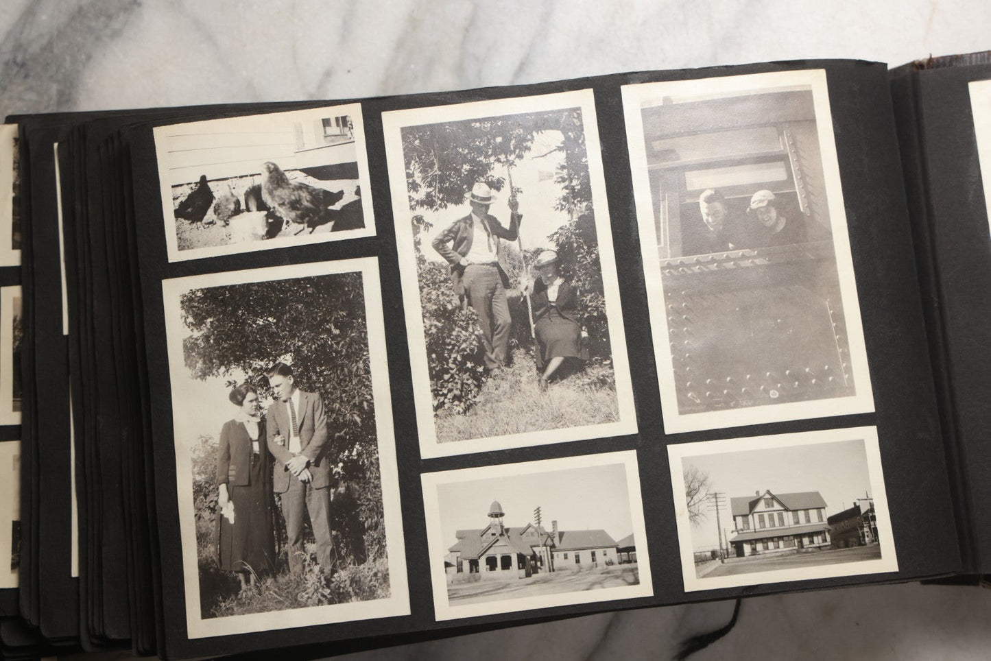 Lot 025 - Antique Snapshot Photo Album Gifted To Zella On Christmas 1916 With 1750+ Photos Of Midwest And Western Scenes Including Telluride & Greeley Colorado, Farm Life, Animals, Automobiles, Oil Wells, Early Aviation, And WWI Soldiers, 1916–1920
