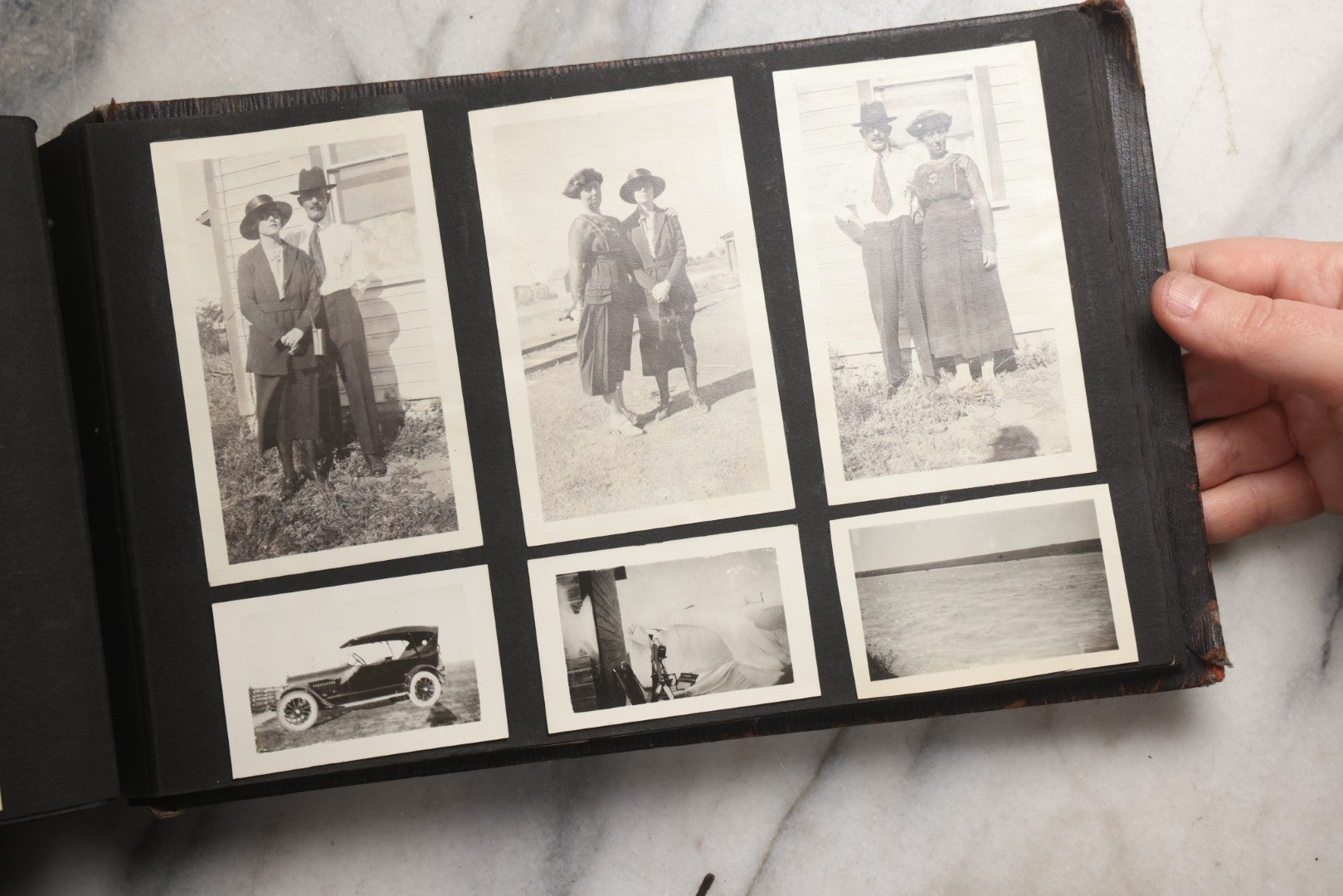 Lot 025 - Antique Snapshot Photo Album Gifted To Zella On Christmas 1916 With 1750+ Photos Of Midwest And Western Scenes Including Telluride & Greeley Colorado, Farm Life, Animals, Automobiles, Oil Wells, Early Aviation, And WWI Soldiers, 1916–1920