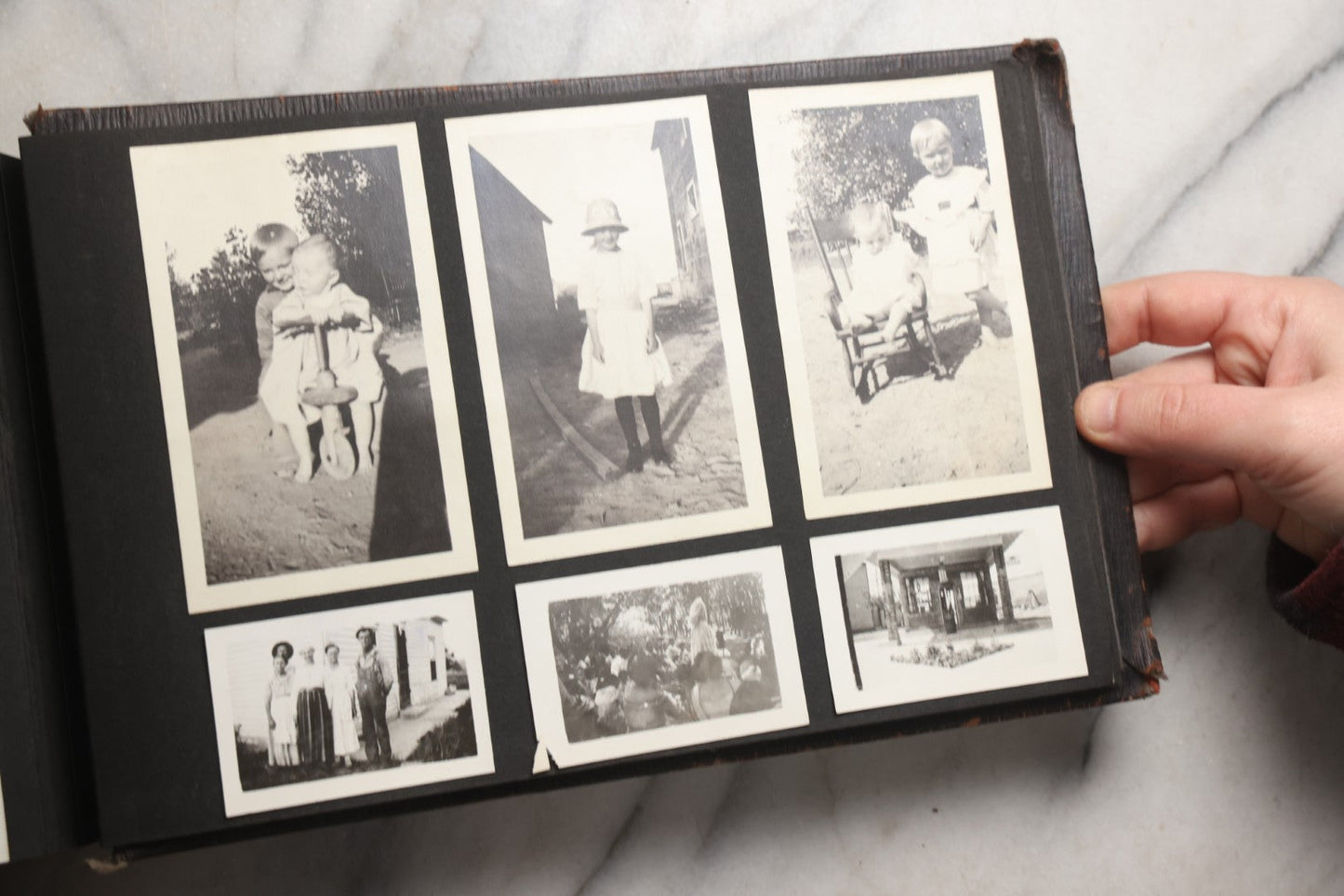 Lot 025 - Antique Snapshot Photo Album Gifted To Zella On Christmas 1916 With 1750+ Photos Of Midwest And Western Scenes Including Telluride & Greeley Colorado, Farm Life, Animals, Automobiles, Oil Wells, Early Aviation, And WWI Soldiers, 1916–1920