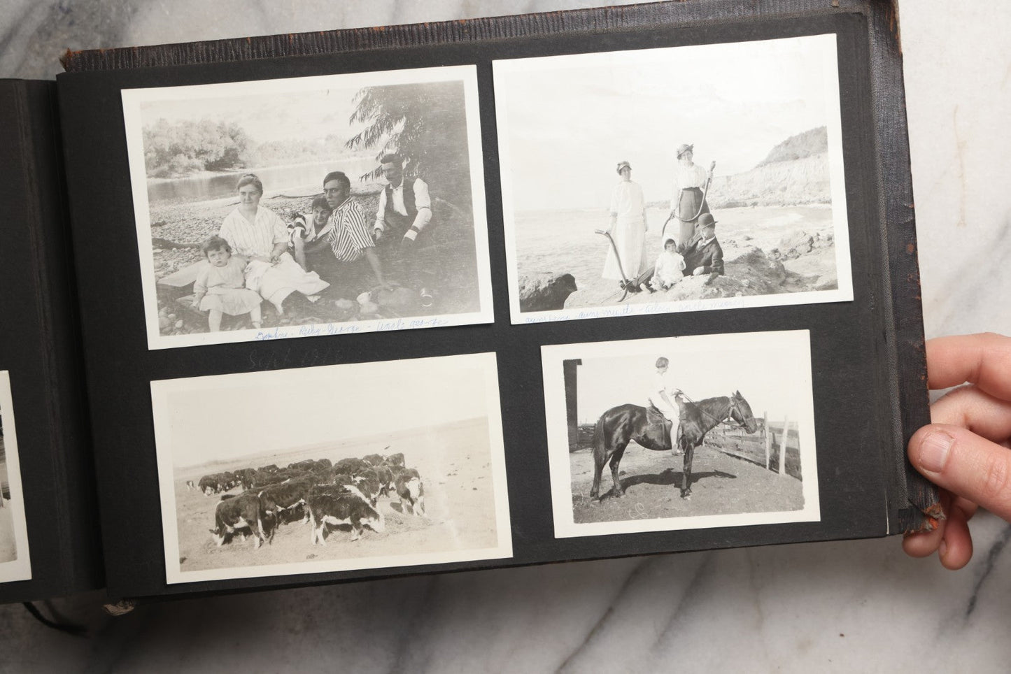 Lot 025 - Antique Snapshot Photo Album Gifted To Zella On Christmas 1916 With 1750+ Photos Of Midwest And Western Scenes Including Telluride & Greeley Colorado, Farm Life, Animals, Automobiles, Oil Wells, Early Aviation, And WWI Soldiers, 1916–1920