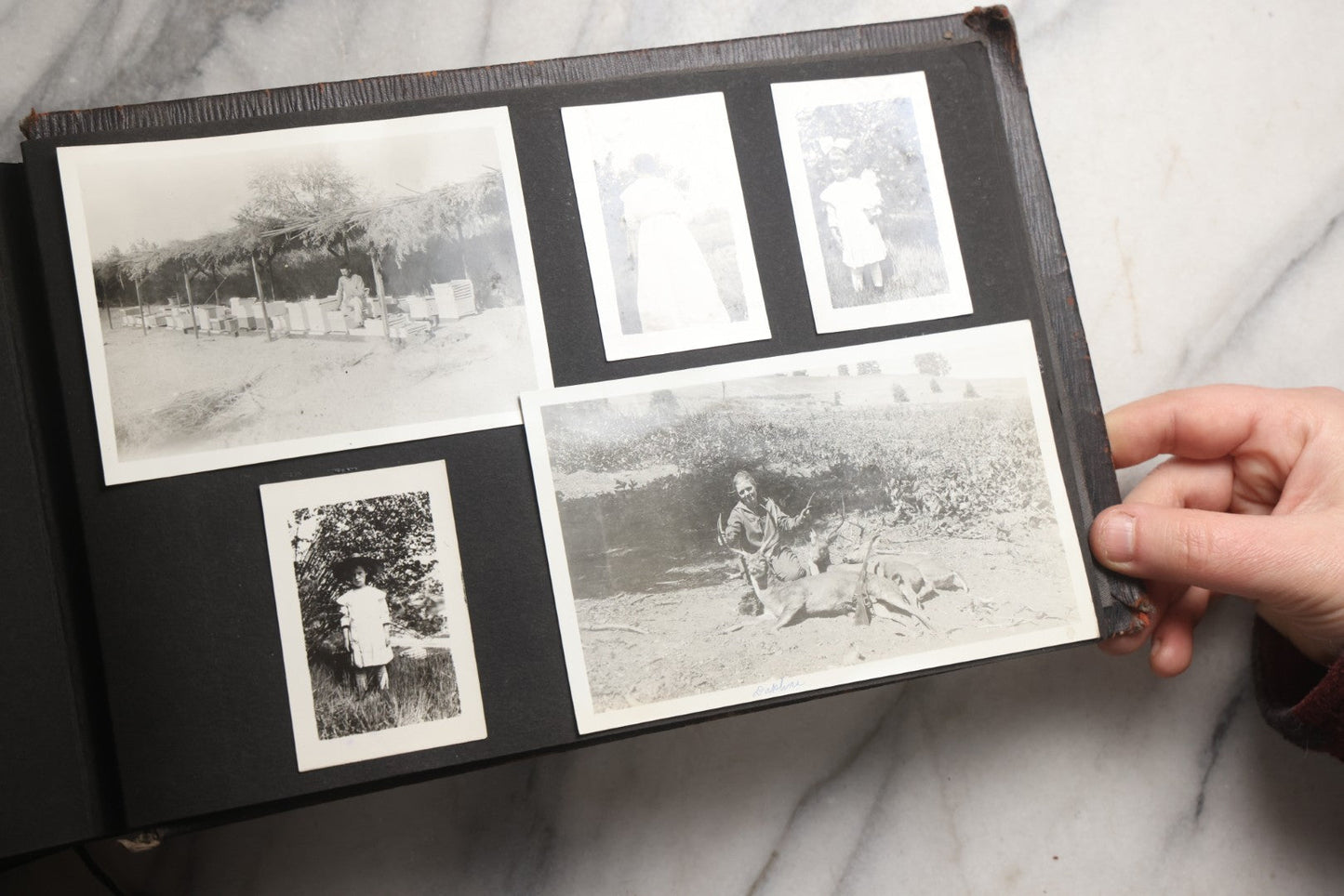 Lot 025 - Antique Snapshot Photo Album Gifted To Zella On Christmas 1916 With 1750+ Photos Of Midwest And Western Scenes Including Telluride & Greeley Colorado, Farm Life, Animals, Automobiles, Oil Wells, Early Aviation, And WWI Soldiers, 1916–1920