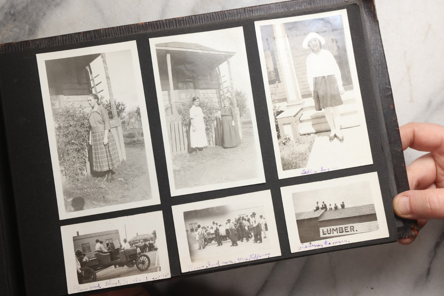 Lot 025 - Antique Snapshot Photo Album Gifted To Zella On Christmas 1916 With 1750+ Photos Of Midwest And Western Scenes Including Telluride & Greeley Colorado, Farm Life, Animals, Automobiles, Oil Wells, Early Aviation, And WWI Soldiers, 1916–1920