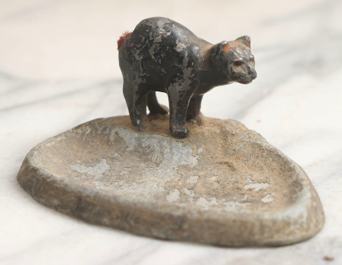Lot 026 - Antique Austrian Cold-Painted Metal Black Cat Figurine On Dish Base