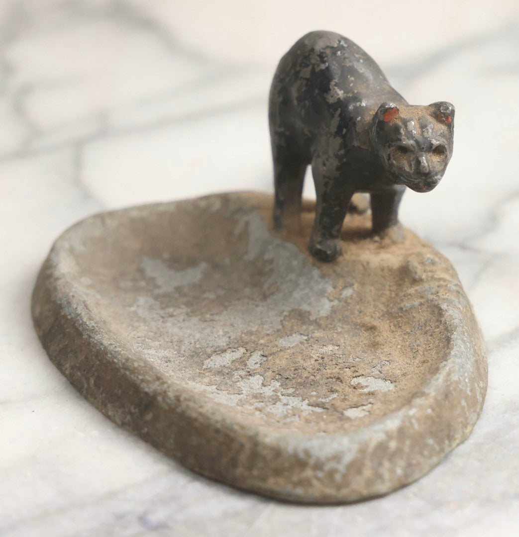 Lot 026 - Antique Austrian Cold-Painted Metal Black Cat Figurine On Dish Base