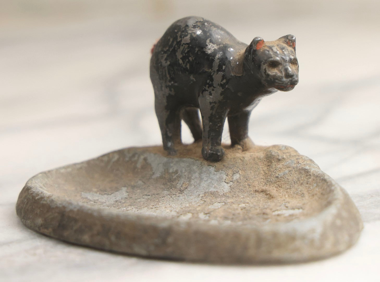 Lot 026 - Antique Austrian Cold-Painted Metal Black Cat Figurine On Dish Base
