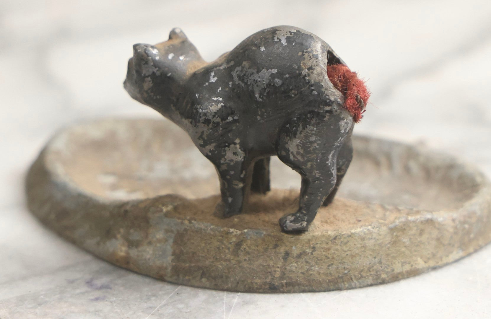 Lot 026 - Antique Austrian Cold-Painted Metal Black Cat Figurine On Dish Base