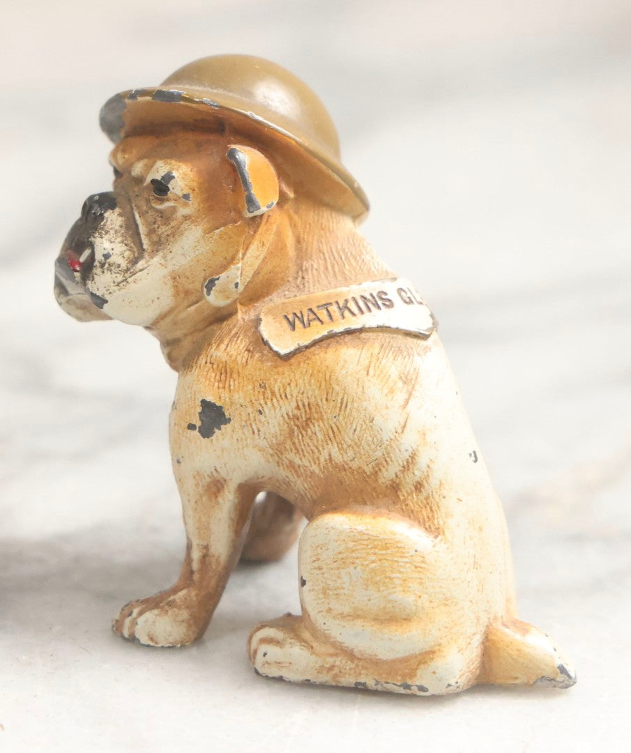 Lot 027 - Antique Cold-Painted Cast Metal Bulldog Souvenir Of Watkins Glen Wearing WWI Style Helmet