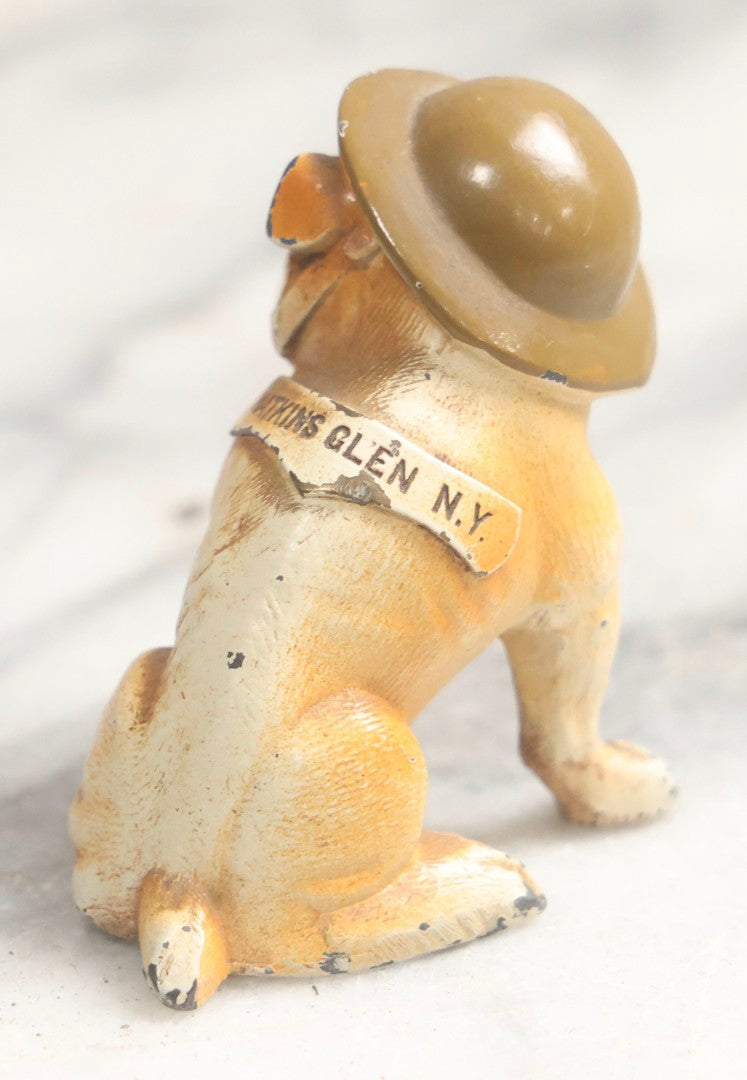 Lot 027 - Antique Cold-Painted Cast Metal Bulldog Souvenir Of Watkins Glen Wearing WWI Style Helmet