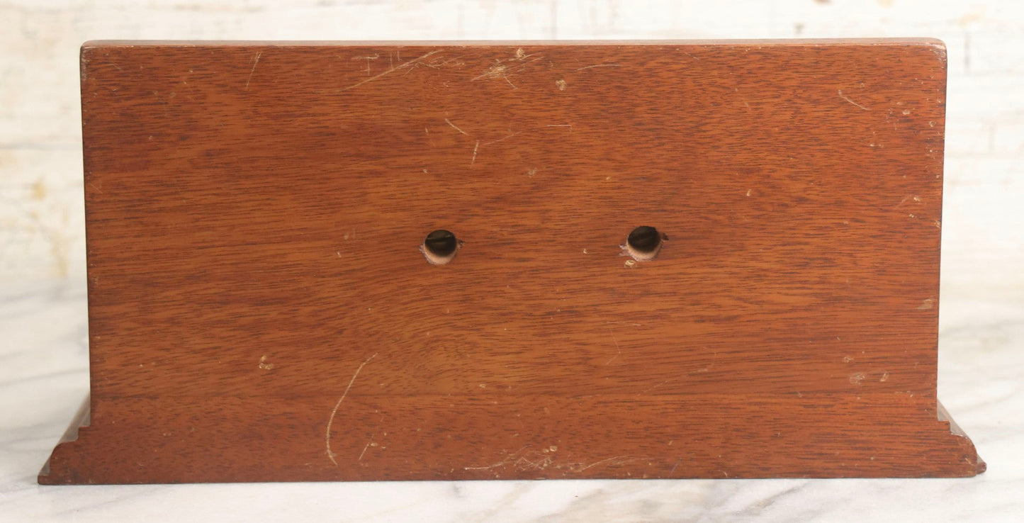 Lot 028 - Vintage U.S. Navy Cruiser Desk Stand Pen Rest With Cast Metal Ship Plaque, Likely Depicting A Baltimore- Or Cleveland-Class WWII Cruiser, Mahogany Base, 11" L