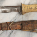 Lot 030 - Antique No. 521 8–12" Bowie Hunting Knife With Stag Antler Handle Carved “Mar Karian,” By Bridgeport Gun And Implement Company (B.G.I. Co.), Bridgeport, Connecticut, With Custom Leather Sheath, 15-1/2" L
