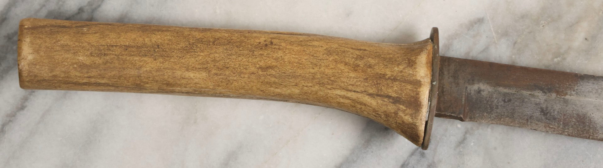 Lot 030 - Antique No. 521 8–12" Bowie Hunting Knife With Stag Antler Handle Carved “Mar Karian,” By Bridgeport Gun And Implement Company (B.G.I. Co.), Bridgeport, Connecticut, With Custom Leather Sheath