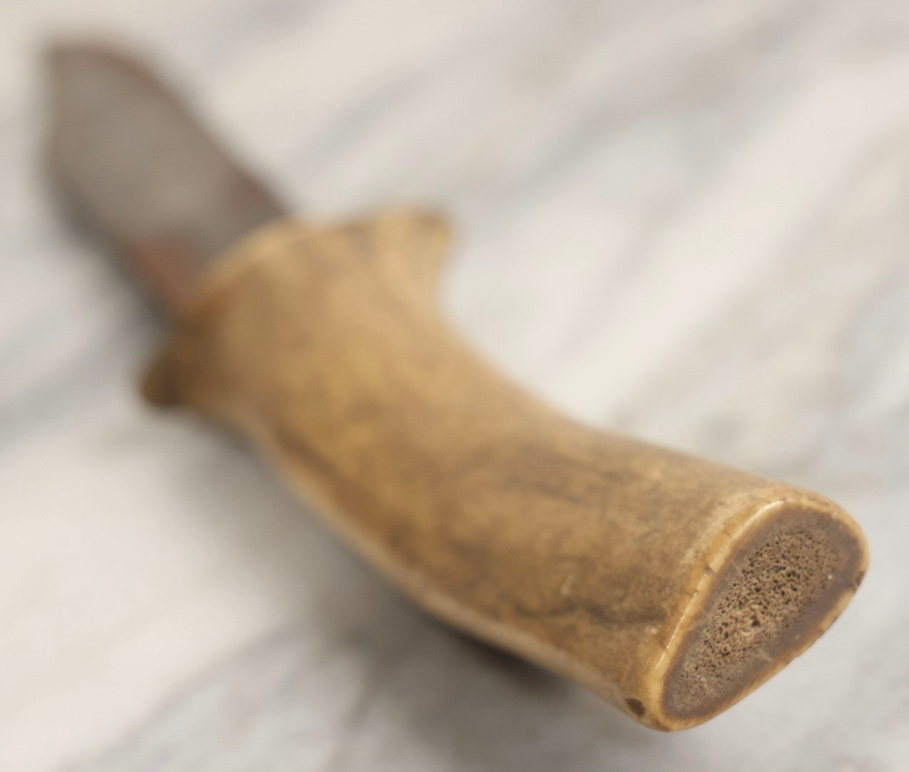 Lot 030 - Antique No. 521 8–12" Bowie Hunting Knife With Stag Antler Handle Carved “Mar Karian,” By Bridgeport Gun And Implement Company (B.G.I. Co.), Bridgeport, Connecticut, With Custom Leather Sheath