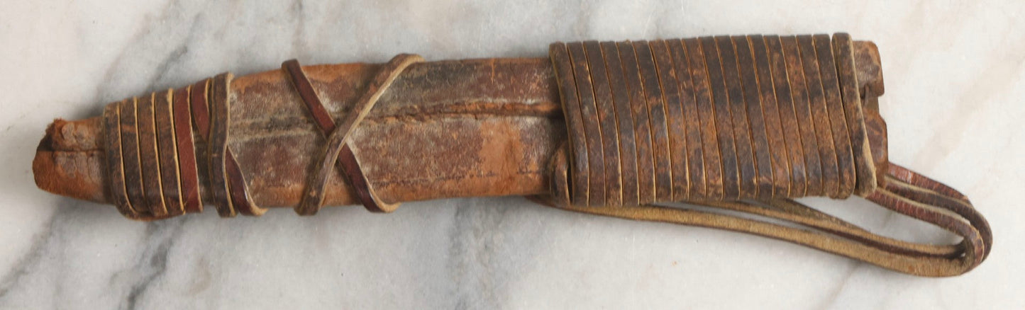 Lot 030 - Antique No. 521 8–12" Bowie Hunting Knife With Stag Antler Handle Carved “Mar Karian,” By Bridgeport Gun And Implement Company (B.G.I. Co.), Bridgeport, Connecticut, With Custom Leather Sheath