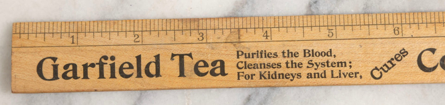 Lot 033 - Antique Advertising Ruler For Garfield Tea Patent Medicine Promoting Remedies For Constipation ("A Pleasant Laxative"), Sick Headache, Kidney And Liver Complaints, Infant Ailments, And Pain Relief