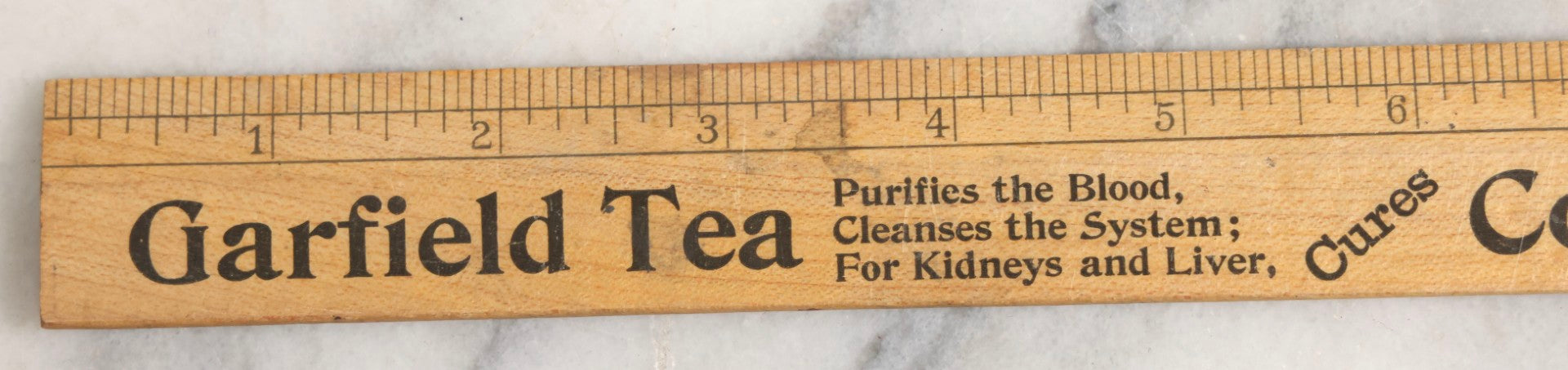 Lot 033 - Antique Advertising Ruler For Garfield Tea Patent Medicine Promoting Remedies For Constipation ("A Pleasant Laxative"), Sick Headache, Kidney And Liver Complaints, Infant Ailments, And Pain Relief