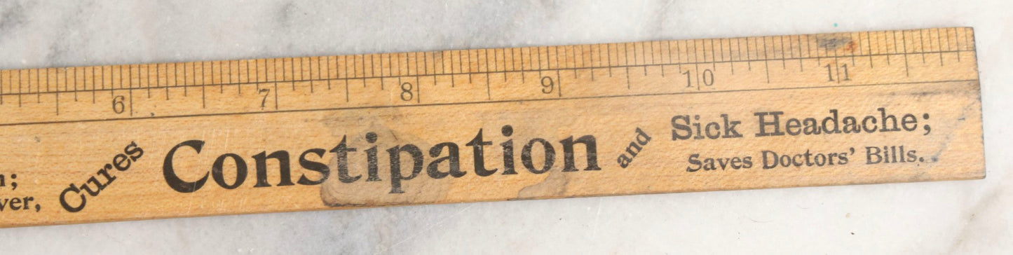 Lot 033 - Antique Advertising Ruler For Garfield Tea Patent Medicine Promoting Remedies For Constipation ("A Pleasant Laxative"), Sick Headache, Kidney And Liver Complaints, Infant Ailments, And Pain Relief