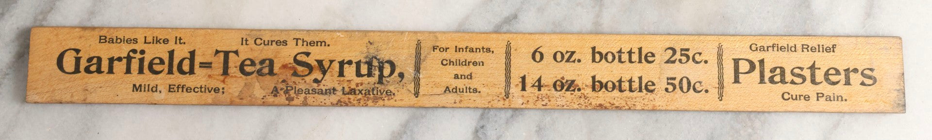 Lot 033 - Antique Advertising Ruler For Garfield Tea Patent Medicine Promoting Remedies For Constipation ("A Pleasant Laxative"), Sick Headache, Kidney And Liver Complaints, Infant Ailments, And Pain Relief
