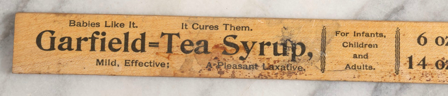 Lot 033 - Antique Advertising Ruler For Garfield Tea Patent Medicine Promoting Remedies For Constipation ("A Pleasant Laxative"), Sick Headache, Kidney And Liver Complaints, Infant Ailments, And Pain Relief