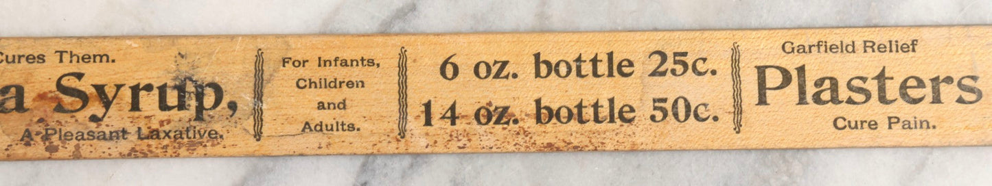 Lot 033 - Antique Advertising Ruler For Garfield Tea Patent Medicine Promoting Remedies For Constipation ("A Pleasant Laxative"), Sick Headache, Kidney And Liver Complaints, Infant Ailments, And Pain Relief