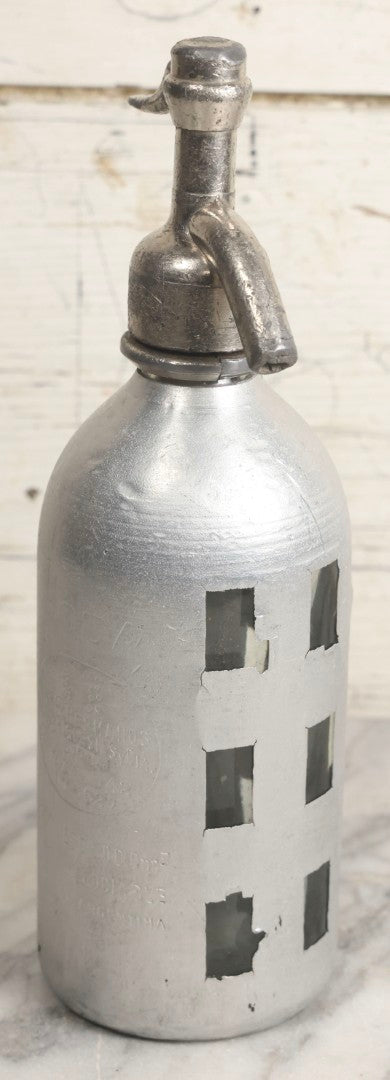 Lot 035 - Vintage Glass Soda Bottle With Aluminum Wrap For Los 6 Hermanos Soda, Tomas Iglesias, With Juan Rutar Spout