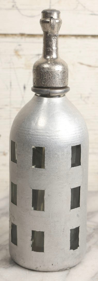Lot 035 - Vintage Glass Soda Bottle With Aluminum Wrap For Los 6 Hermanos Soda, Tomas Iglesias, With Juan Rutar Spout