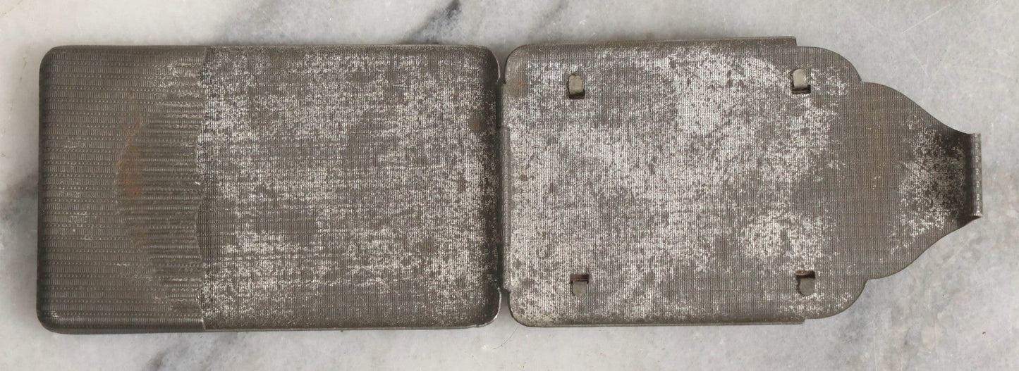 Lot 037 - Antique Pressed Tin Advertising Match Safe, “Compliments Of Wallach Bros. Cigars," 233 Main Street, New Rochelle, New York, Made In Germany