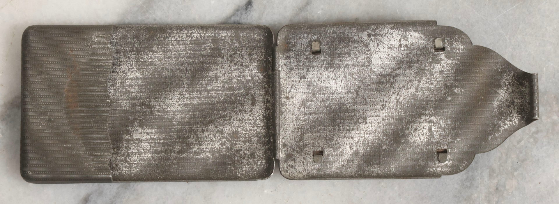 Lot 037 - Antique Pressed Tin Advertising Match Safe, “Compliments Of Wallach Bros. Cigars," 233 Main Street, New Rochelle, New York, Made In Germany