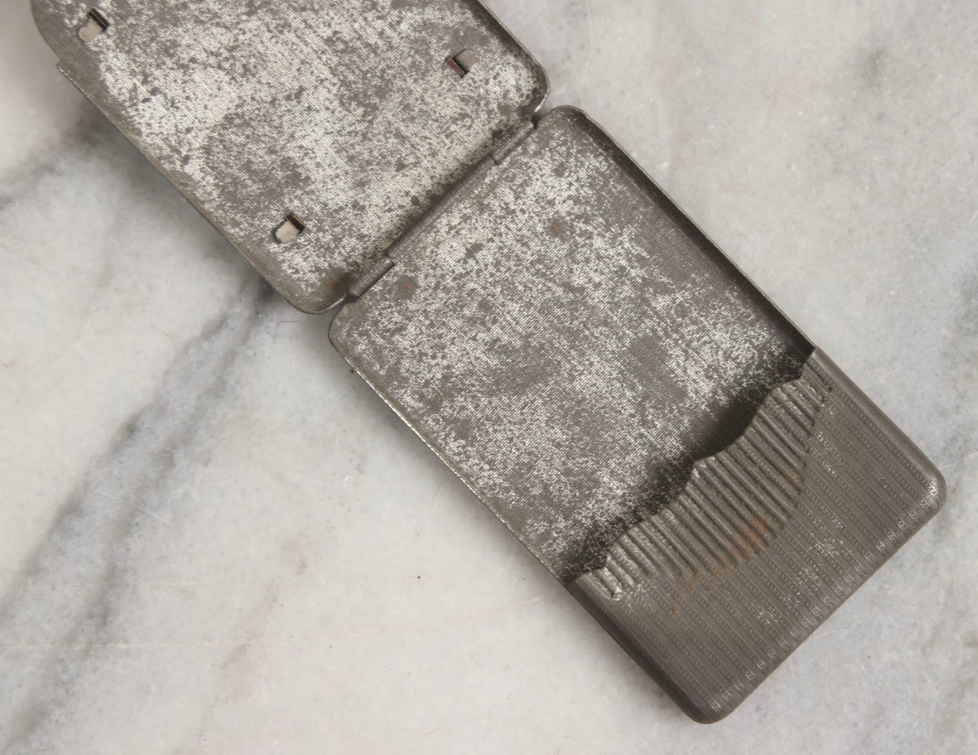 Lot 037 - Antique Pressed Tin Advertising Match Safe, “Compliments Of Wallach Bros. Cigars," 233 Main Street, New Rochelle, New York, Made In Germany