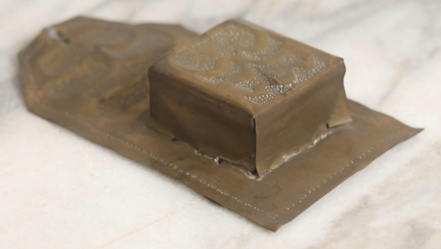 Lot 038 - Antique Hammered Brass Arts And Crafts Wall Mount Match Safe With Geometric Punched-Dot Pattern