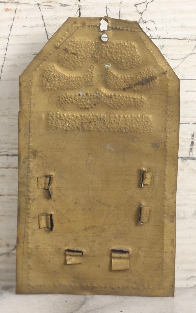 Lot 038 - Antique Hammered Brass Arts And Crafts Wall Mount Match Safe With Geometric Punched-Dot Pattern