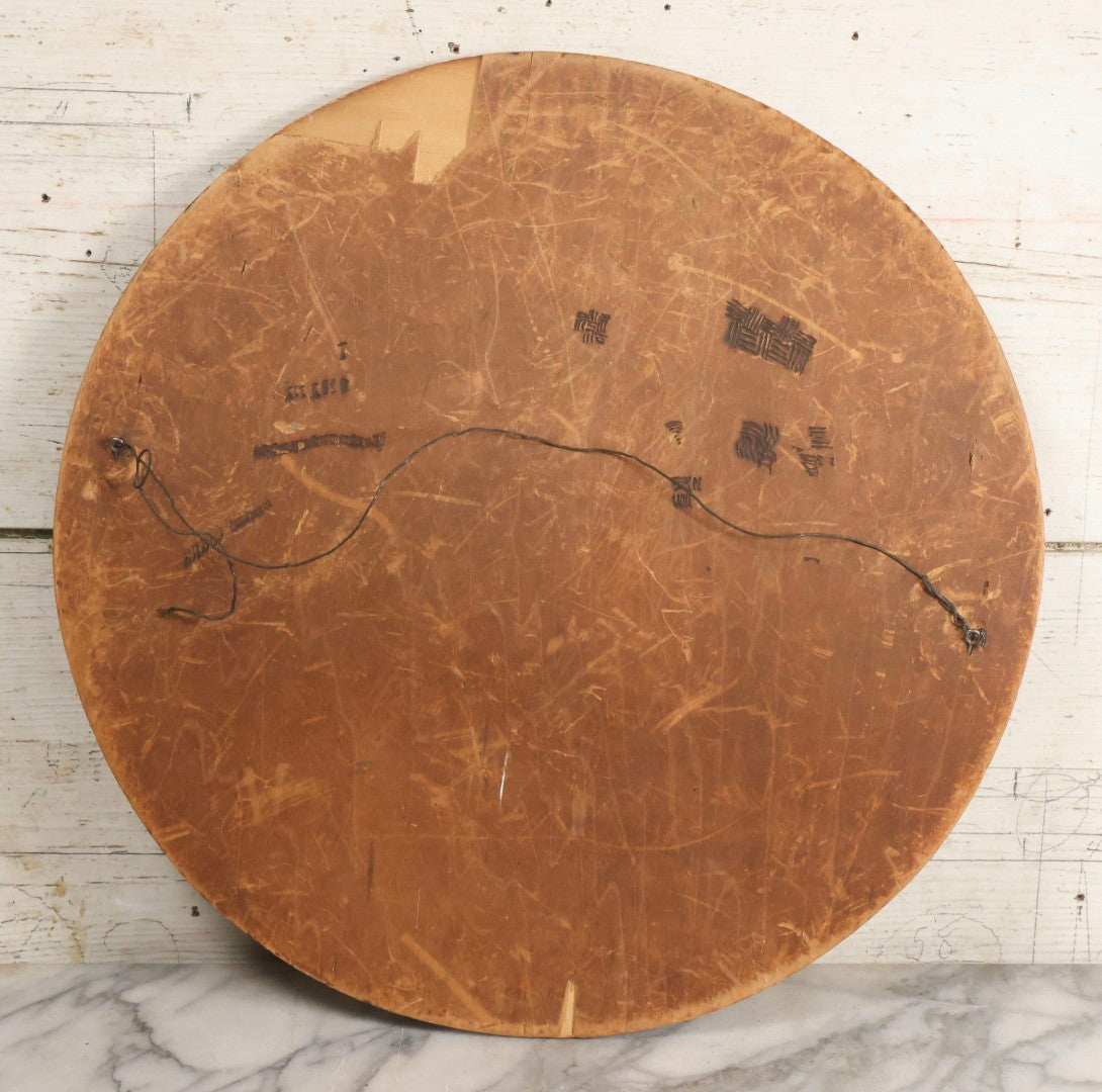 Lot 040 - Antique Pyrography Wood Plaque Depicting Pharaoh's Horses, 18" Diameter