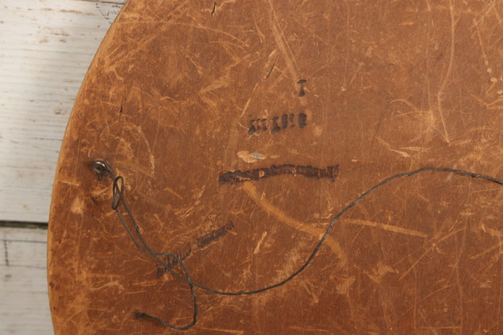 Lot 040 - Antique Pyrography Wood Plaque Depicting Pharaoh's Horses, 18" Diameter