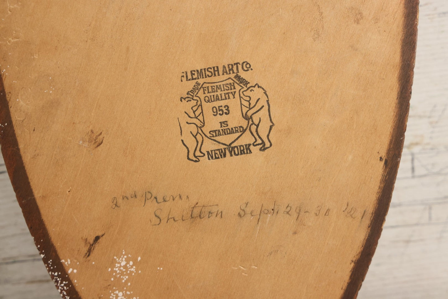 Lot 041 - Antique Pyrography Wood Plaque Depicting Rock Of Ages With Mason County Fair Award Ribbons, Flemish Art Company, New York, 1921, 9-1/4" x 20-1/2"