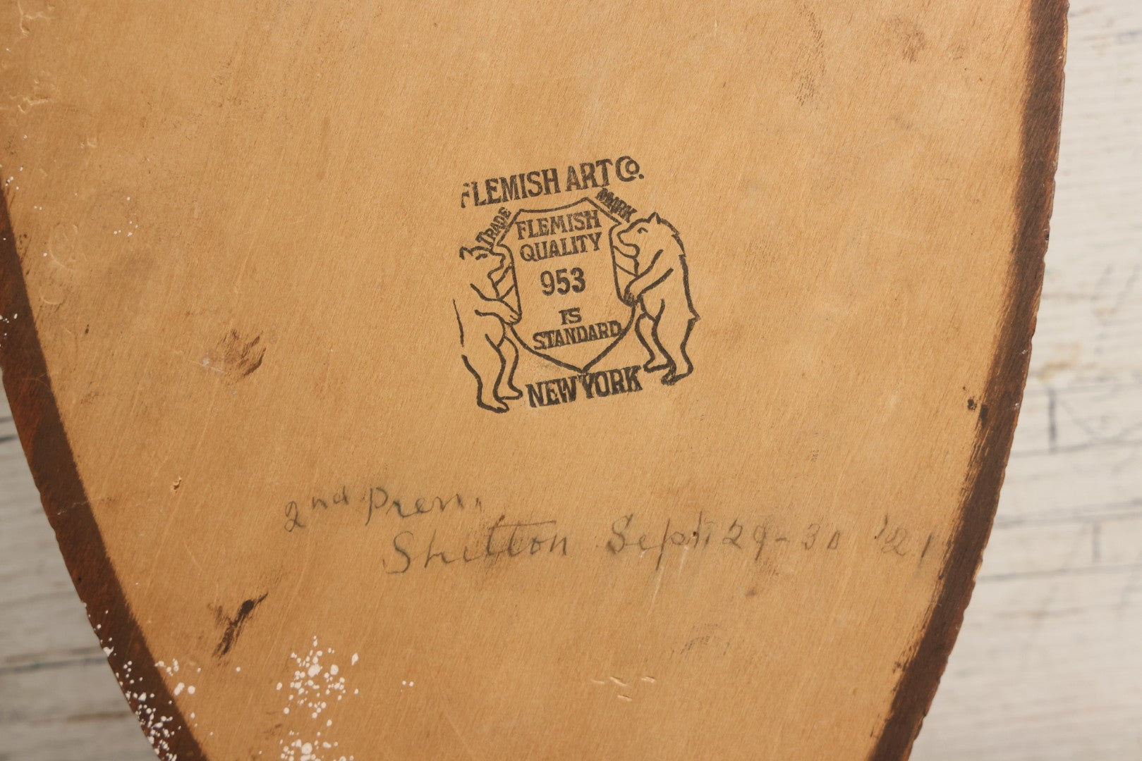 Lot 041 - Antique Pyrography Wood Plaque Depicting Rock Of Ages With Mason County Fair Award Ribbons, Flemish Art Company, New York, 1921, 9-1/4" x 20-1/2"