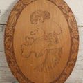 Lot 042 - Antique Pyrography Wood Plaque Depicting Gibson Girl Smoking Cigarette, Heart Shaped Smoke Rings, With Floral Border Design, T&C Chicago, 9-7/8" x 13-1/2"