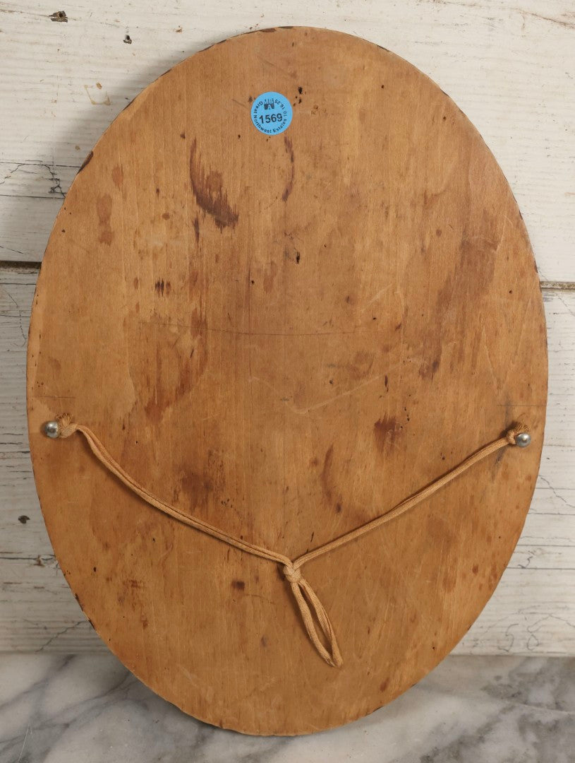 Lot 042 - Antique Pyrography Wood Plaque Depicting Gibson Girl Smoking Cigarette, Heart Shaped Smoke Rings, With Floral Border Design, T&C Chicago, 9-7/8" x 13-1/2"