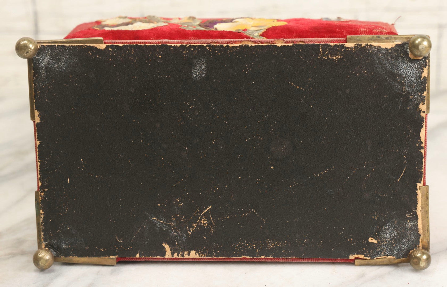 Lot 044 - Antique Rigid Red Velvet Ladies' Purse With Fold-Down Sides, Interior Mirror, Tufted Cushion, And Upholstered Interior