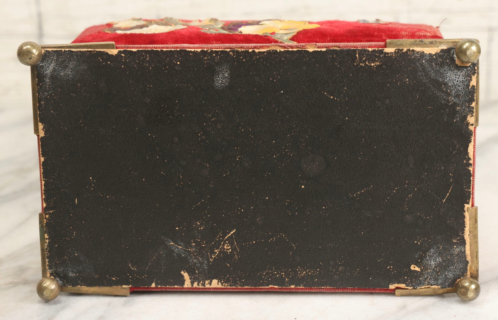 Lot 044 - Antique Rigid Red Velvet Ladies' Purse With Fold-Down Sides, Interior Mirror, Tufted Cushion, And Upholstered Interior