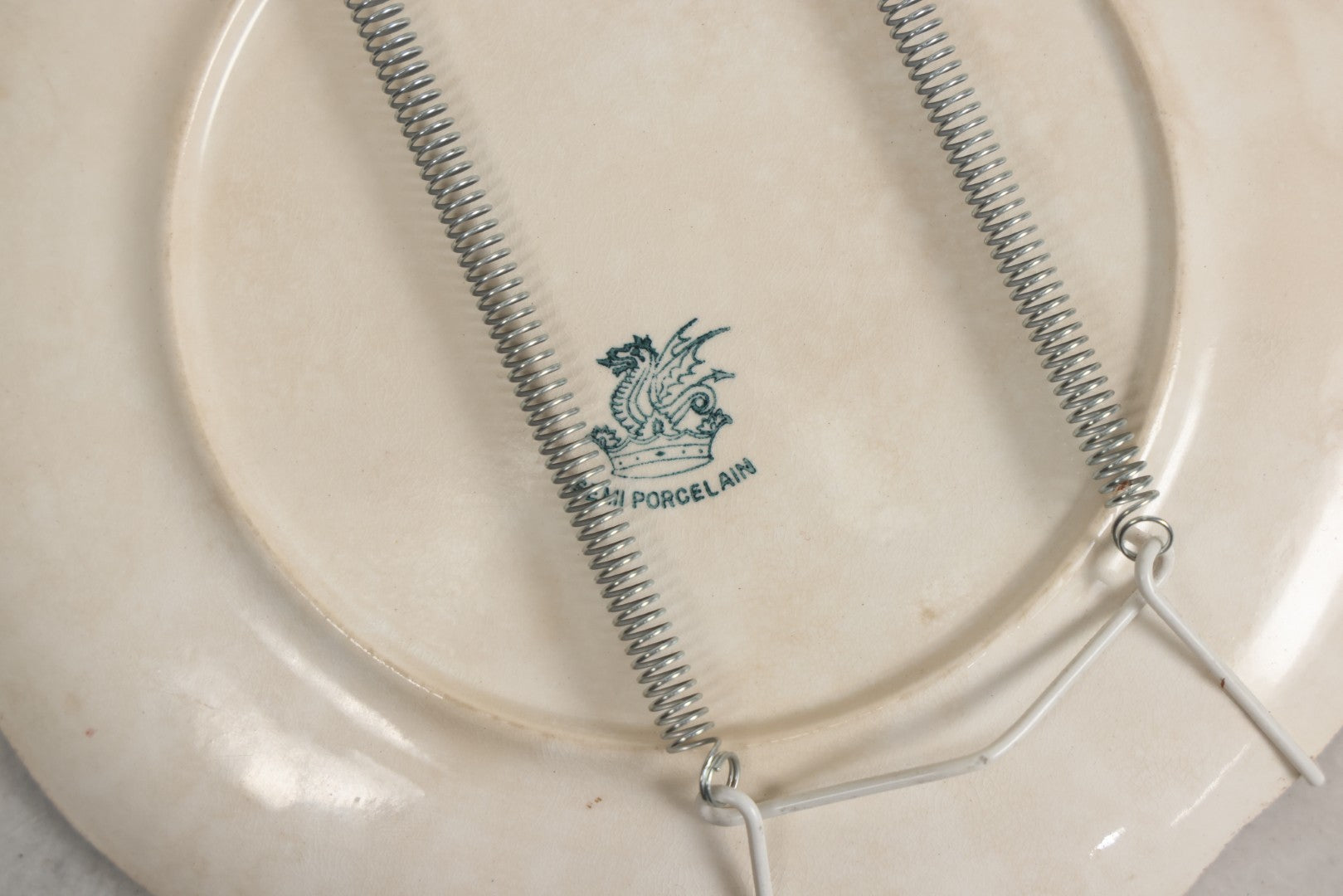 Lot 050 - Antique Transferware Commemorative Plate Of Uss Texas Marked “Semi Porcelain” With Dragon-In-Crown Hallmark And Modern Plate Hanger
