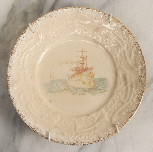 Lot 051 - Antique Transferware Commemorative Plate Of Uss New York (ACR-2) Marked “The Sebring Porcelain” With Modern Plate Hanger
