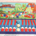 Lot 054 - Vintage Joy Brand “Red White & Blue Bowling Set” Wooden Toy Game By Artwood Toy Mfg. Co., New York, With Ten Painted Pins And Three Balls, Complete In Original Gnome-Illustrated Box