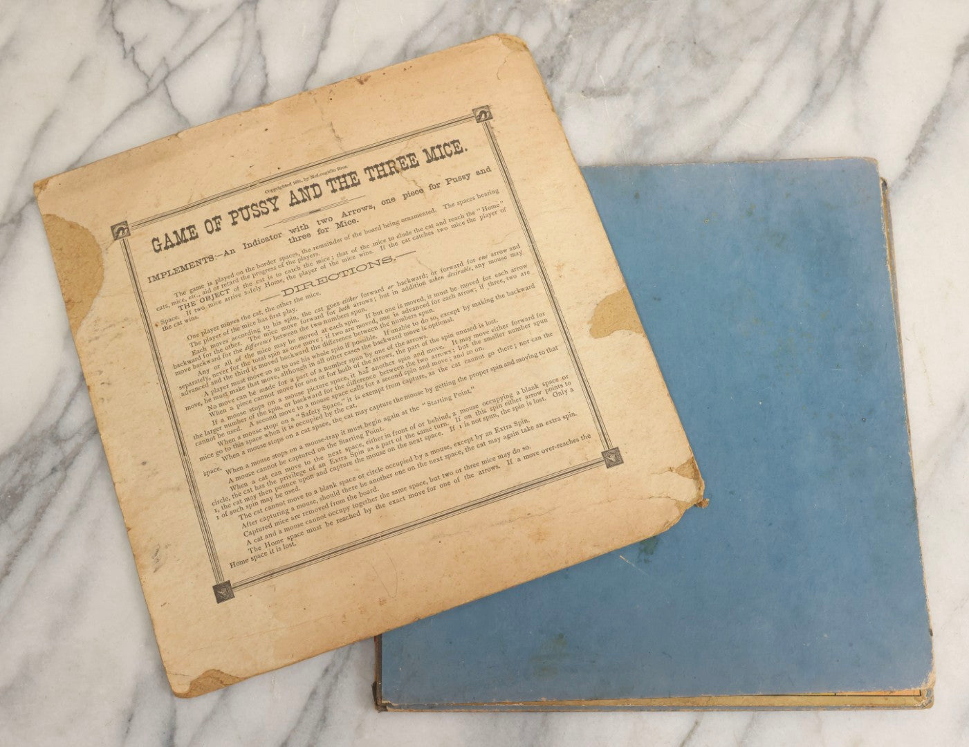 Lot 055 - Antique “Game Of Pussy And The Three Mice” Chromolithograph Box Cover And Board With Illustrated Anthropomorphic Cats And Mice, McLoughlin Bros., New York, Copyright 1890