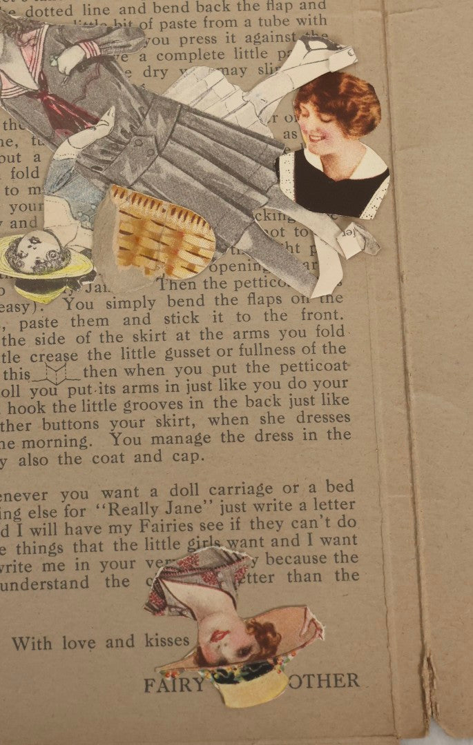 Lot 056 - Antique “Really Jane Dressing Doll” Paper Doll Toy In Original Box Folder With Clothes, Period Clippings, And Note From “Fairy God Mother,” Patent Pending