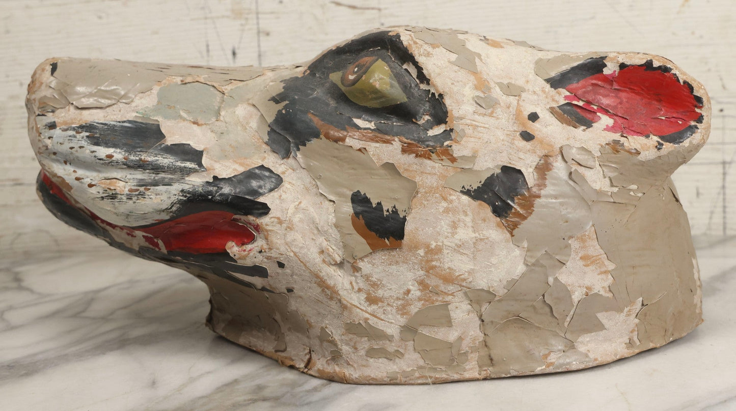 Lot 057 - Vintage Colombian Carnival Papier-Mâché Wolf Mask By Taller Horizontes Del Carnaval, Barranquilla, Heavy Flaking Paint