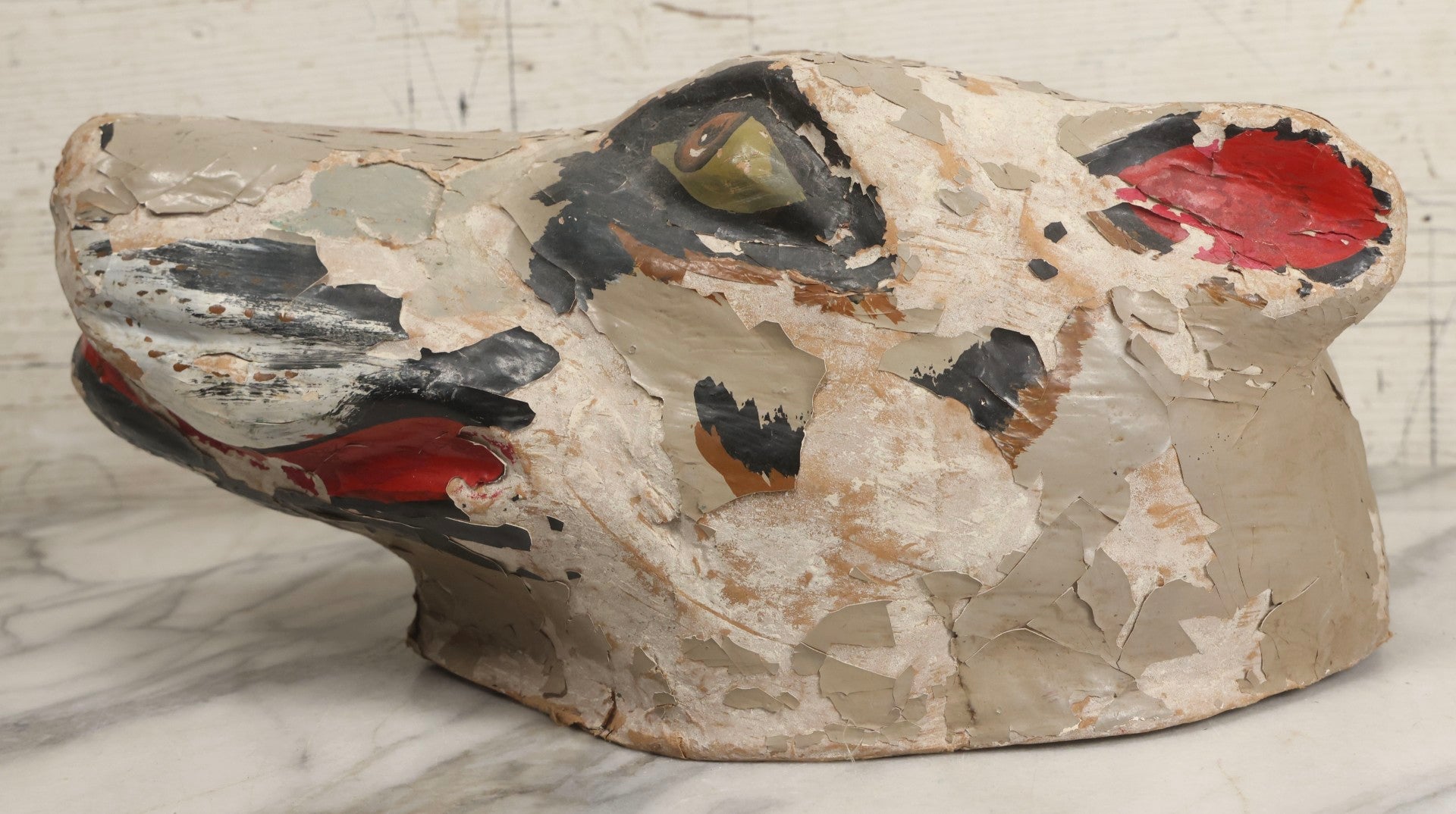 Lot 057 - Vintage Colombian Carnival Papier-Mâché Wolf Mask By Taller Horizontes Del Carnaval, Barranquilla, Heavy Flaking Paint